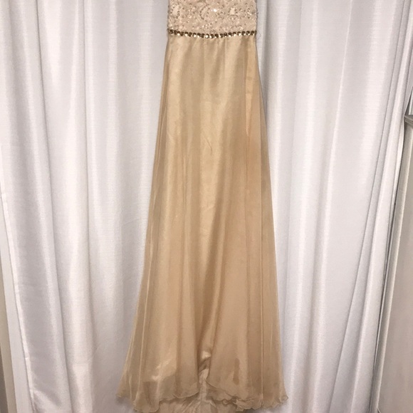 Champagne Beaded Prom Dress, Opened Back - Picture 3 of 6